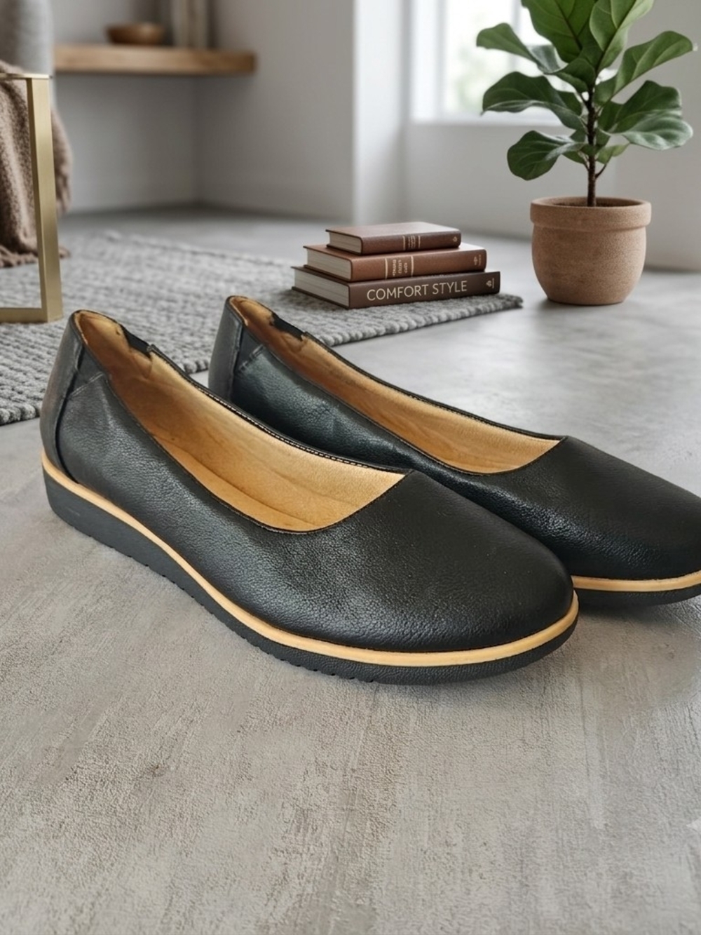 ​SOUL Naturalizer Idea Ballet Flats Black Leather Size 10W Wide Comfort Shoes